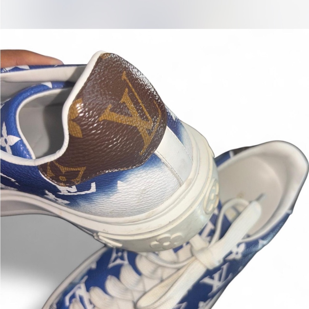 Louis Vuitton Blue and White Monogram Sneakers with Scarf - Picture 3 of 6